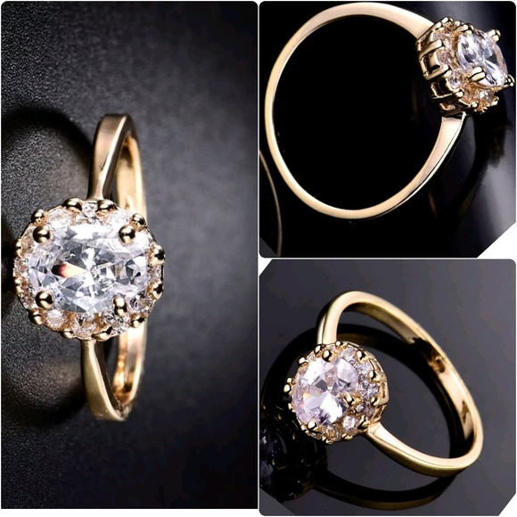 18k Yellow Gold Filled Signet Oval Sapphire Crysta - Picture 1 of 1